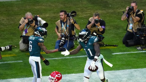 Eagles receivers DeVonta Smith (left) and A.J. Brown have worked perfectly together.